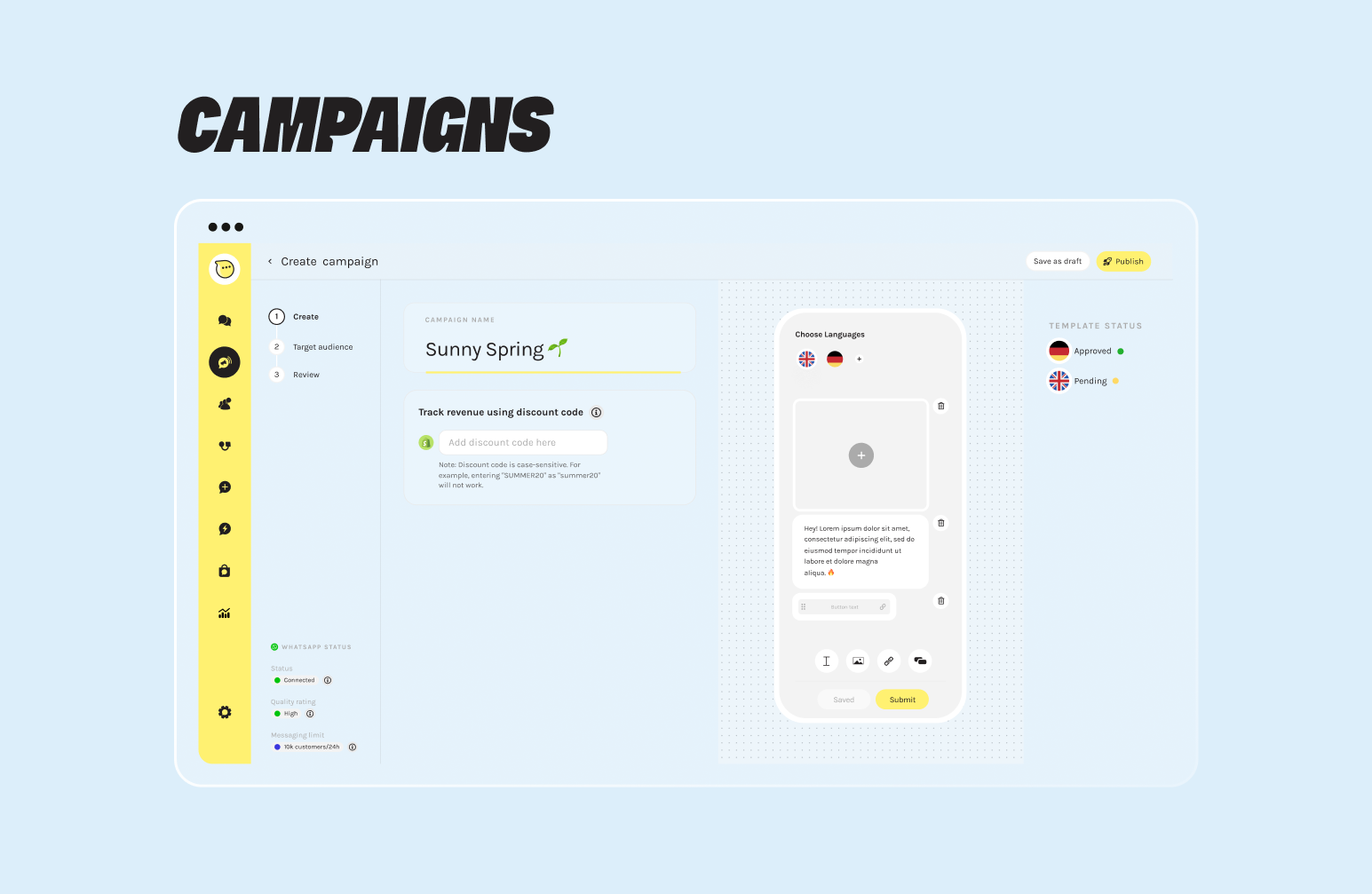 Campaigns product shot, WhatsApp marketing, charles