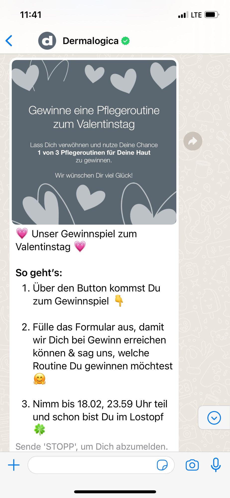 Dermalogica WhatsApp marketing campaign Valentines