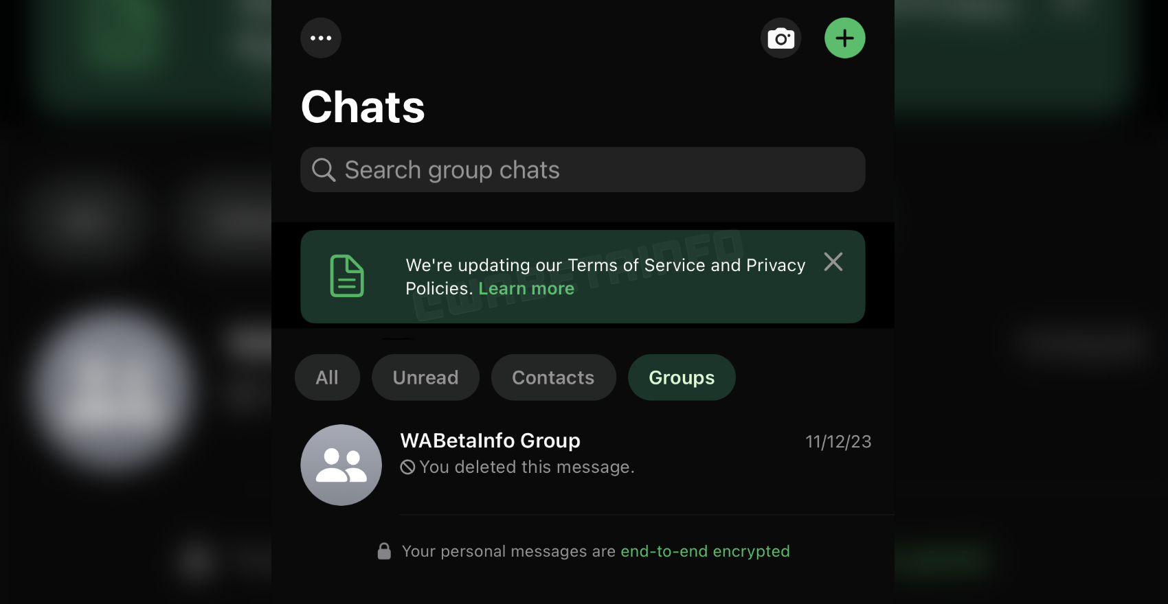 Phone screenshot WhatsApp new terms of service