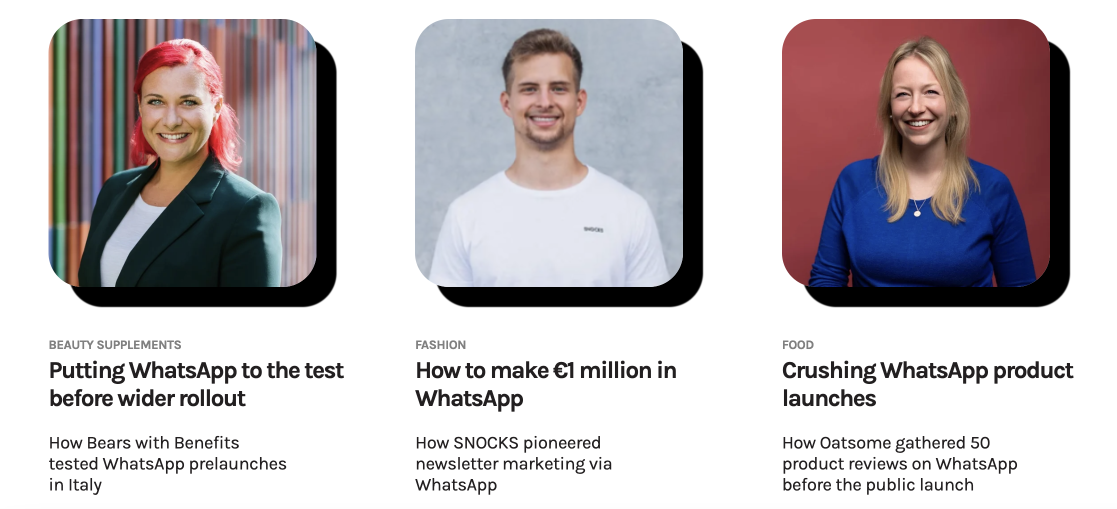 charles clients and WhatsApp eCommerce pioneers: Bears with Benefits, SNOCKS and Oatsome