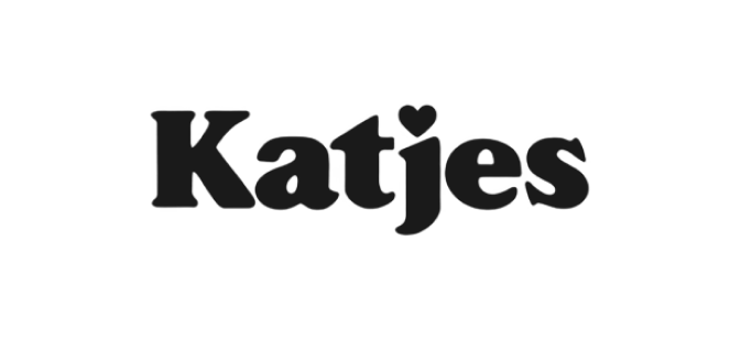 Logo di Katjes con testo stilizzato in nero e un cuore sopra la lettera 'j'.