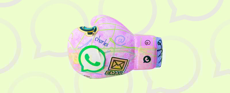 boxing glove with email and whatsapp logos