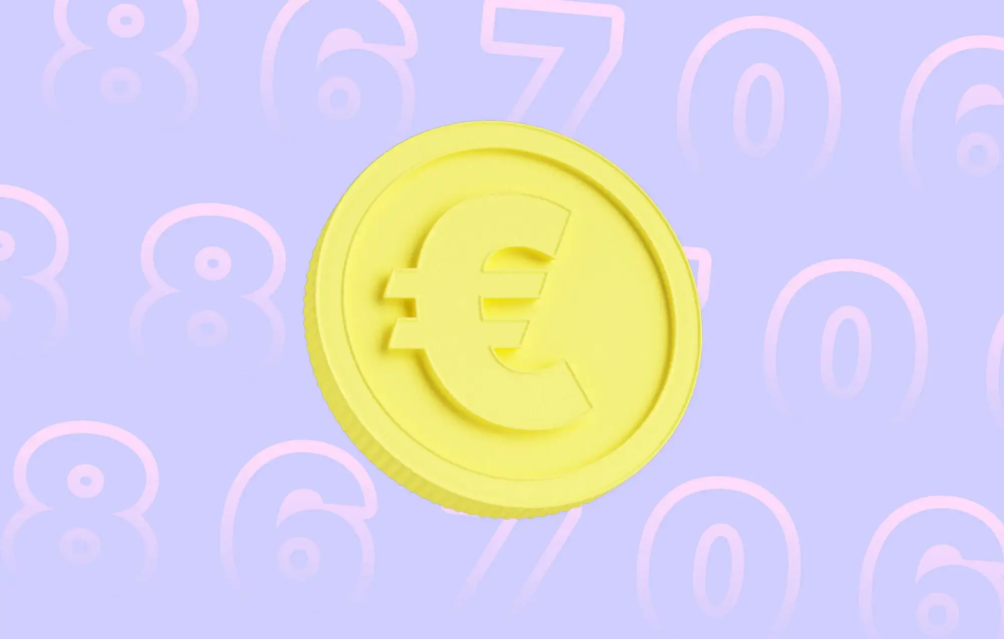 Yellow 3D euro coin on a pink background of numbers for charles blog post about getting first whatsapp purchases