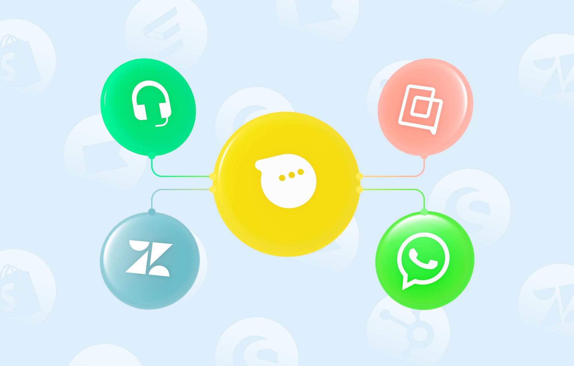 WhatsApp and charles logos connected to zendesk, gorgias, freshdesk logo for charles blog preview