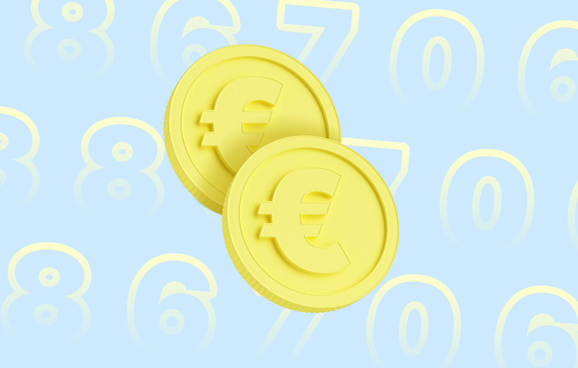 Yellow euro coins on a blue background of numbers – blog about repeat purchases on WhatsApp – by charles: WhatsApp marketing platform