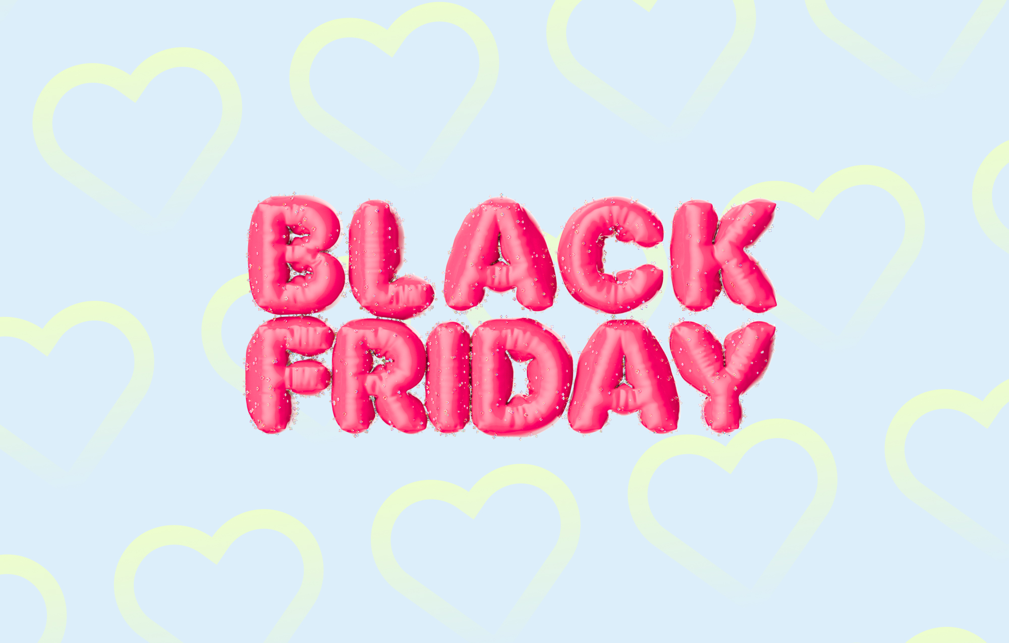 Black Friday blog post by charles about WhatsApp campaign ideas – giant pink black friday letters on a blue heart background
