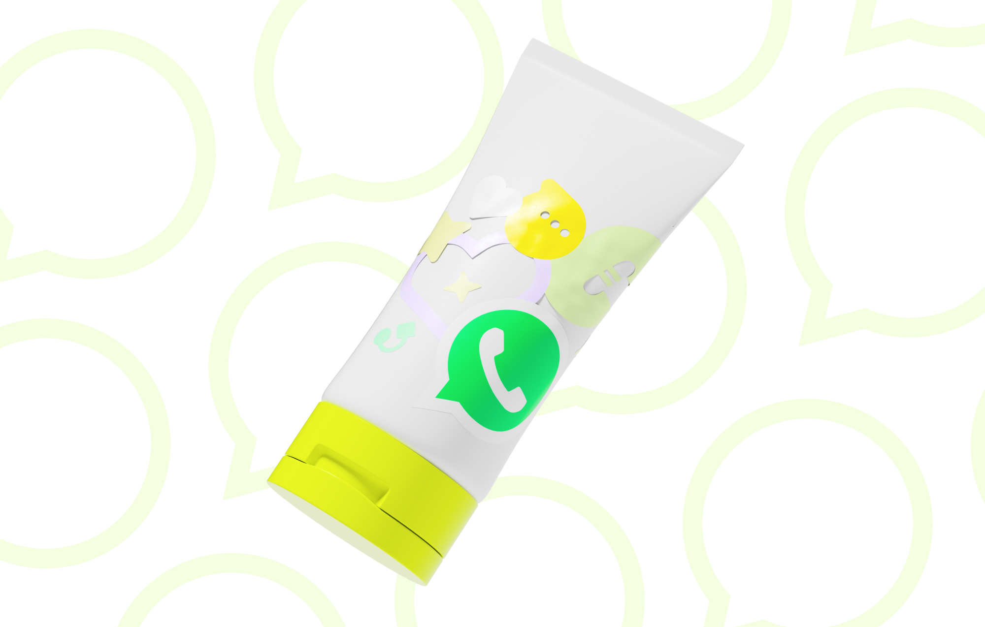 Tube of beauty cream with WhatsApp logo and charles logo