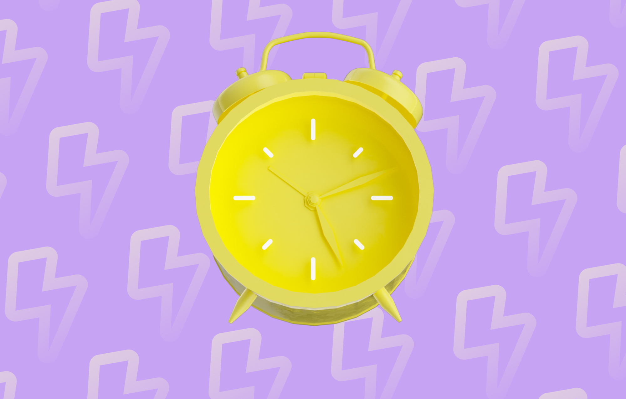 3D illustration of bright yellow alarm clock on background of lighting icons, for charles blog post about why start WhatsApp marketing now