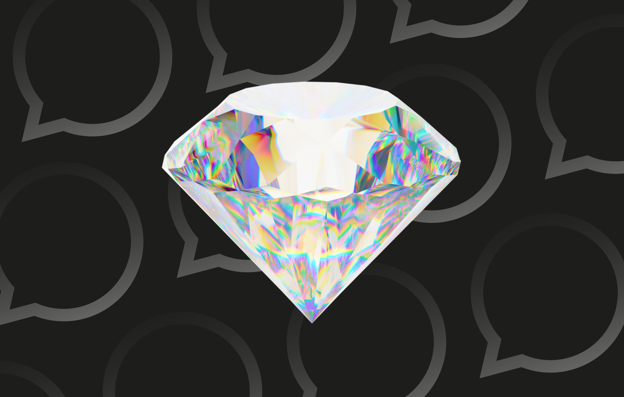 Immagine di un diamante su sfondo a forma di bolla di chat per un articolo sul blog su WhatsApp Business Premium